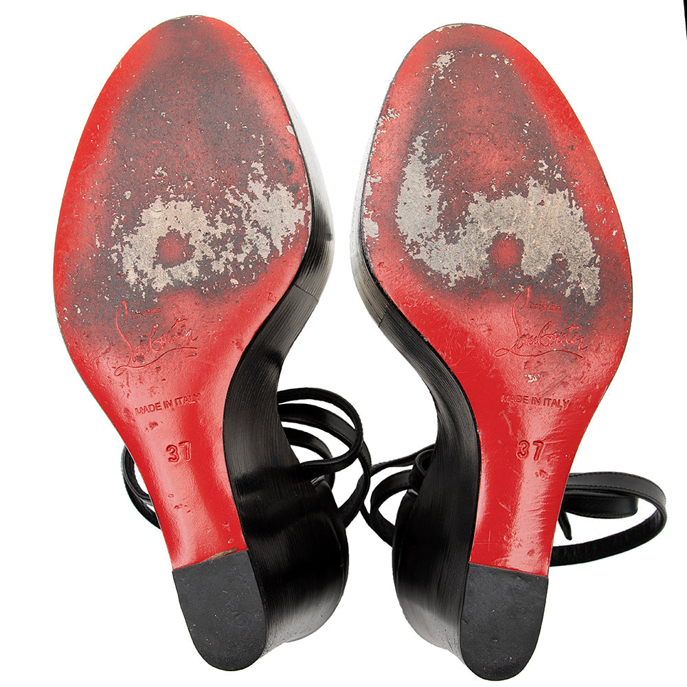 Christian Louboutin Calfskin Si Ma Zeppa Wedge Sandals - Size 7 / 37 (SHF-18760)