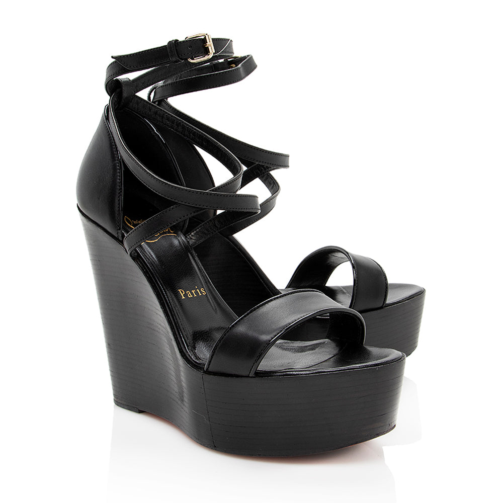 Christian Louboutin Calfskin Si Ma Zeppa Wedge Sandals - Size 7 / 37 (SHF-18760)