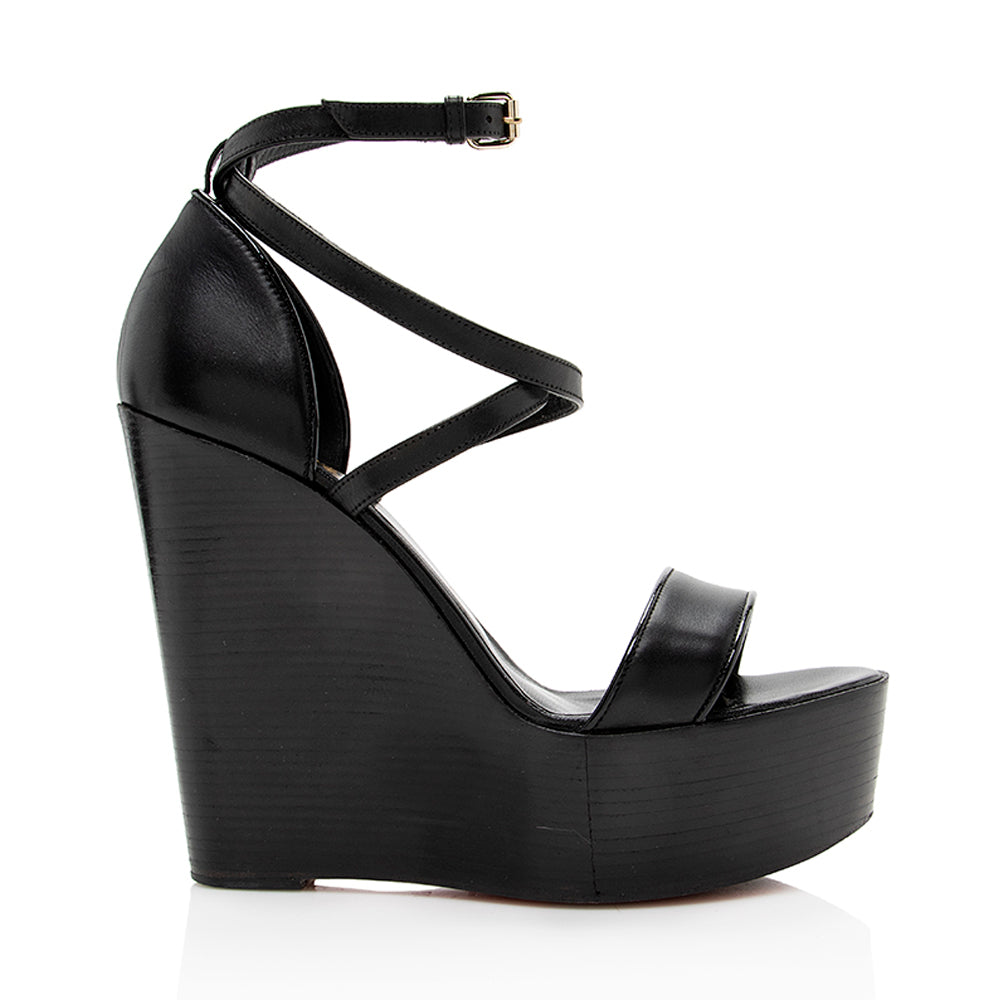 Christian Louboutin Calfskin Si Ma Zeppa Wedge Sandals - Size 7 / 37 (SHF-18760)