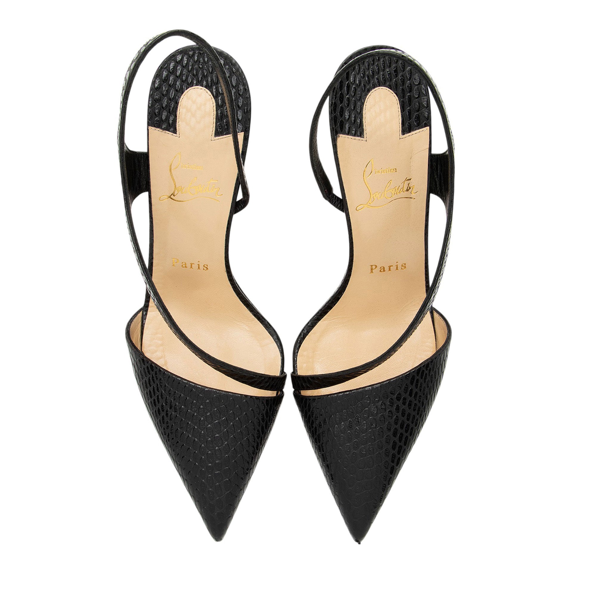 Christian Louboutin Embossed Calfskin Brandina Slingback Pumps - Size 8.5 / 38.5