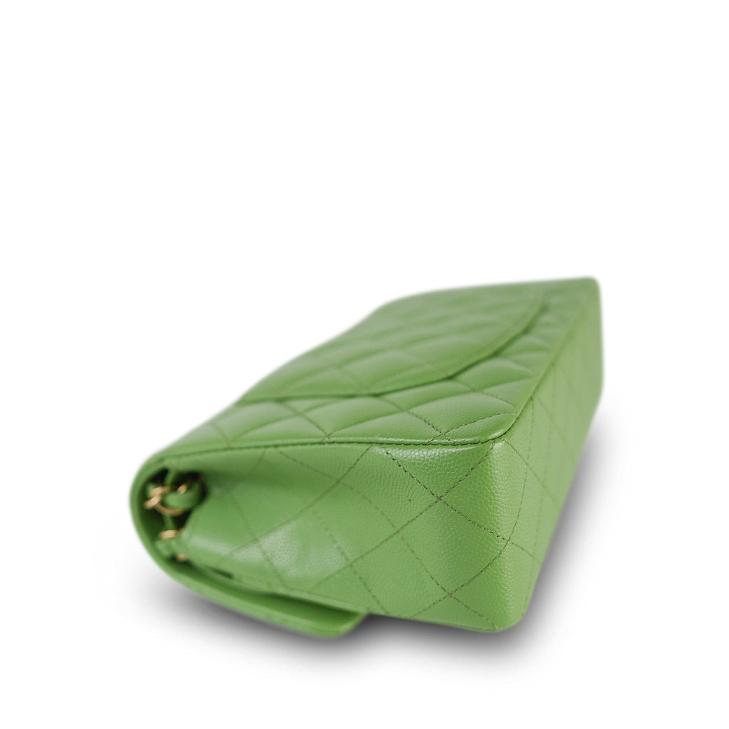 Chanel Green Caviar Quilted Classic Flap Small Light Gold Hardware