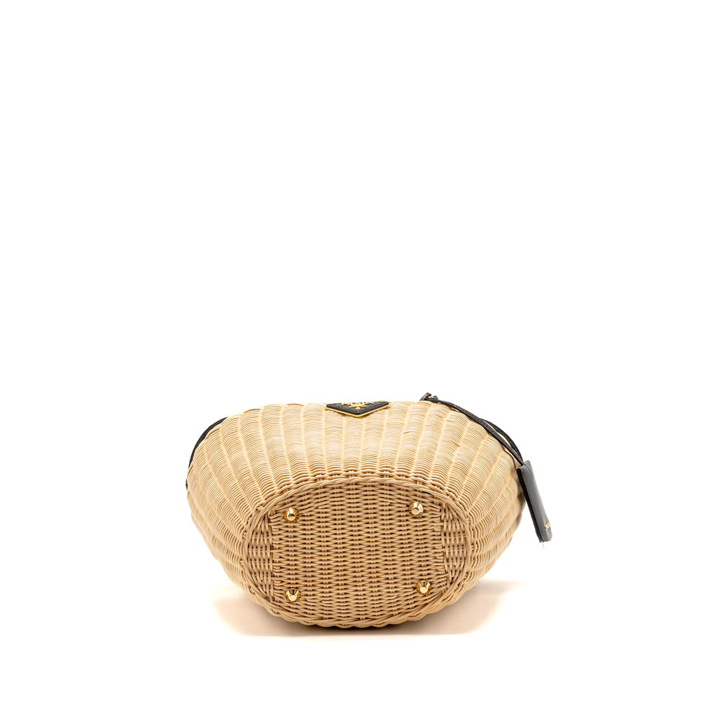 Prada Wicker Shopping Bag Canvas/Woven Tan/Black GHW