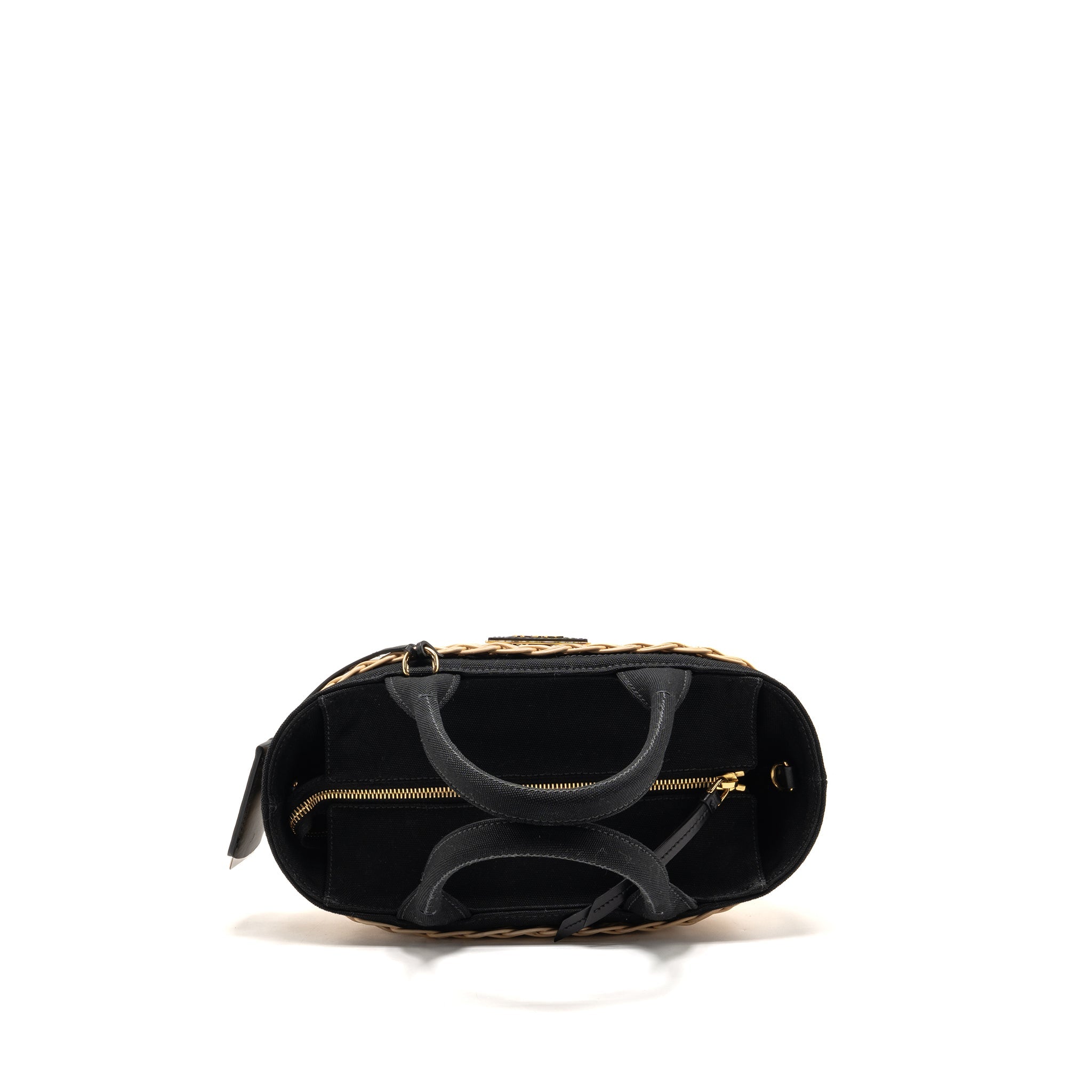 Prada Wicker Shopping Bag Canvas/Woven Tan/Black GHW