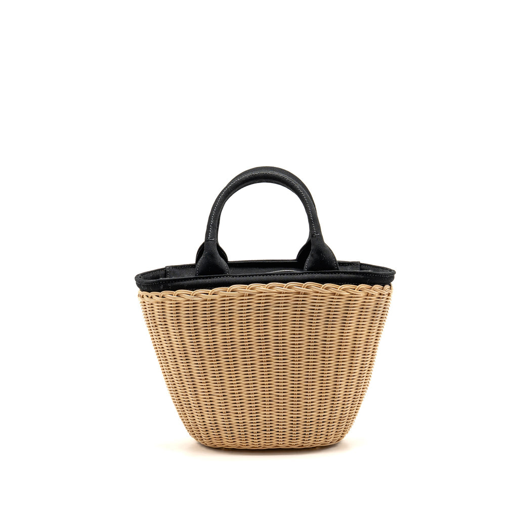 Prada Wicker Shopping Bag Canvas/Woven Tan/Black GHW