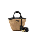 Prada Wicker Shopping Bag Canvas/Woven Tan/Black GHW