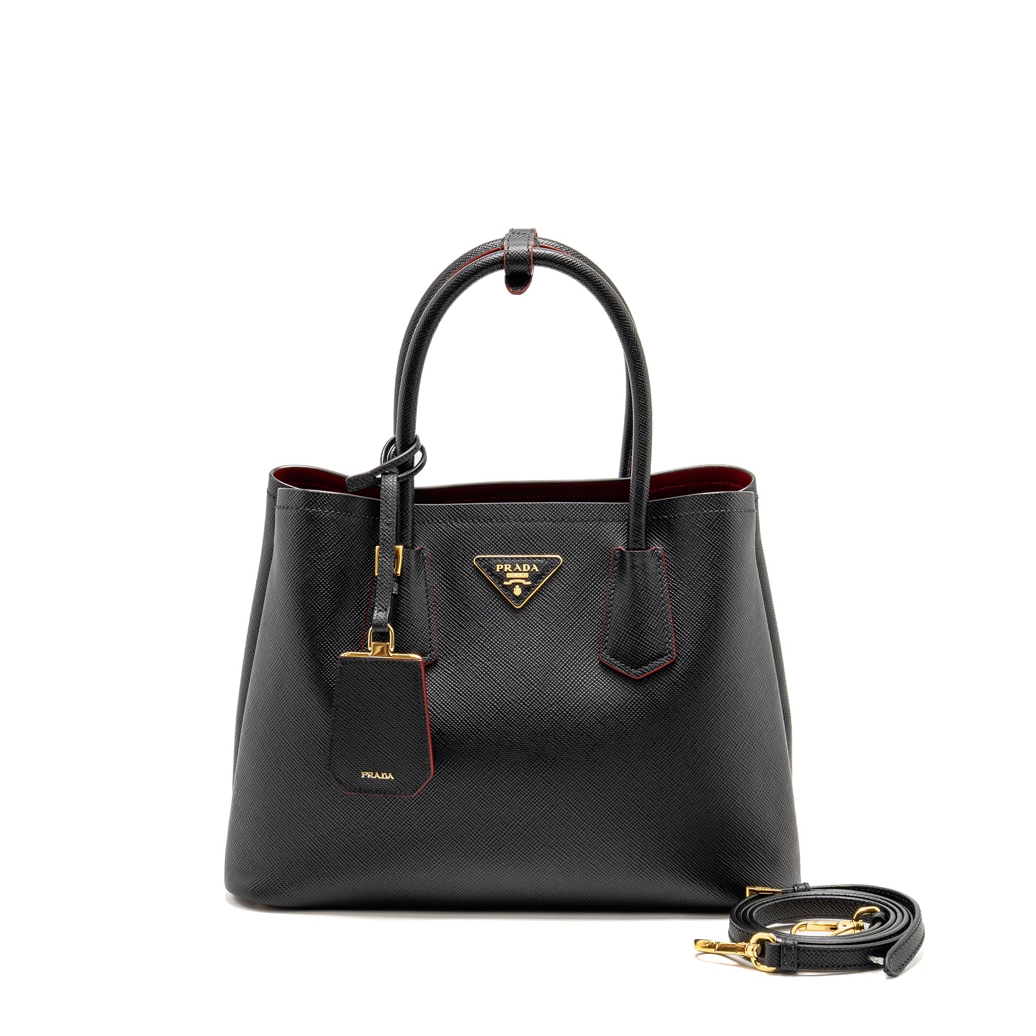 Prada Medium Saffiano Cuir Tote Bag Leather Black/Fuoco GHW