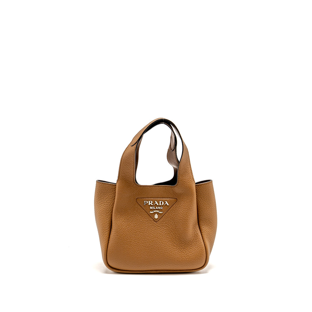 Prada Mini Leather Tote Bag Calfskin Caramel SHW