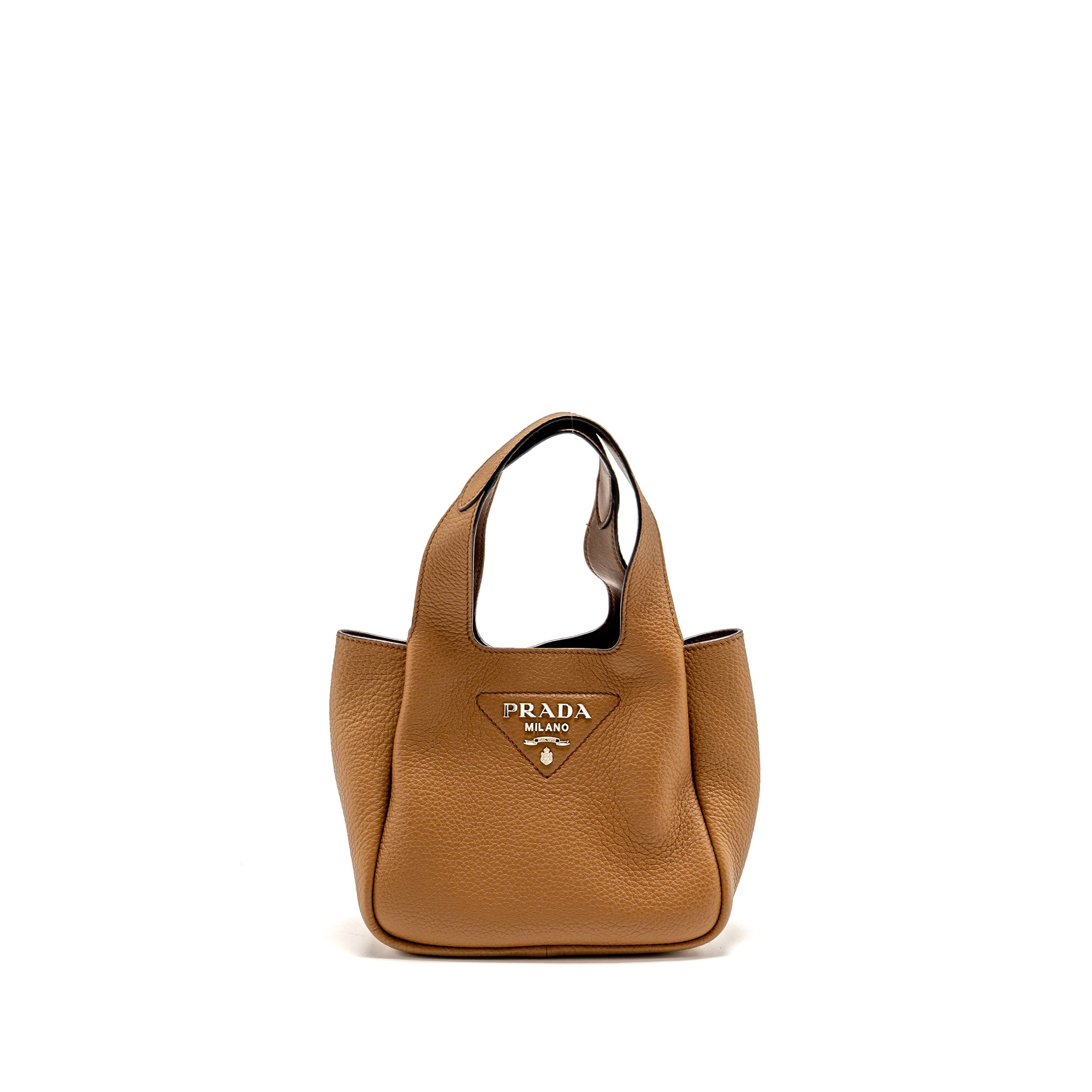 Prada Mini Leather Tote Bag Calfskin Caramel SHW