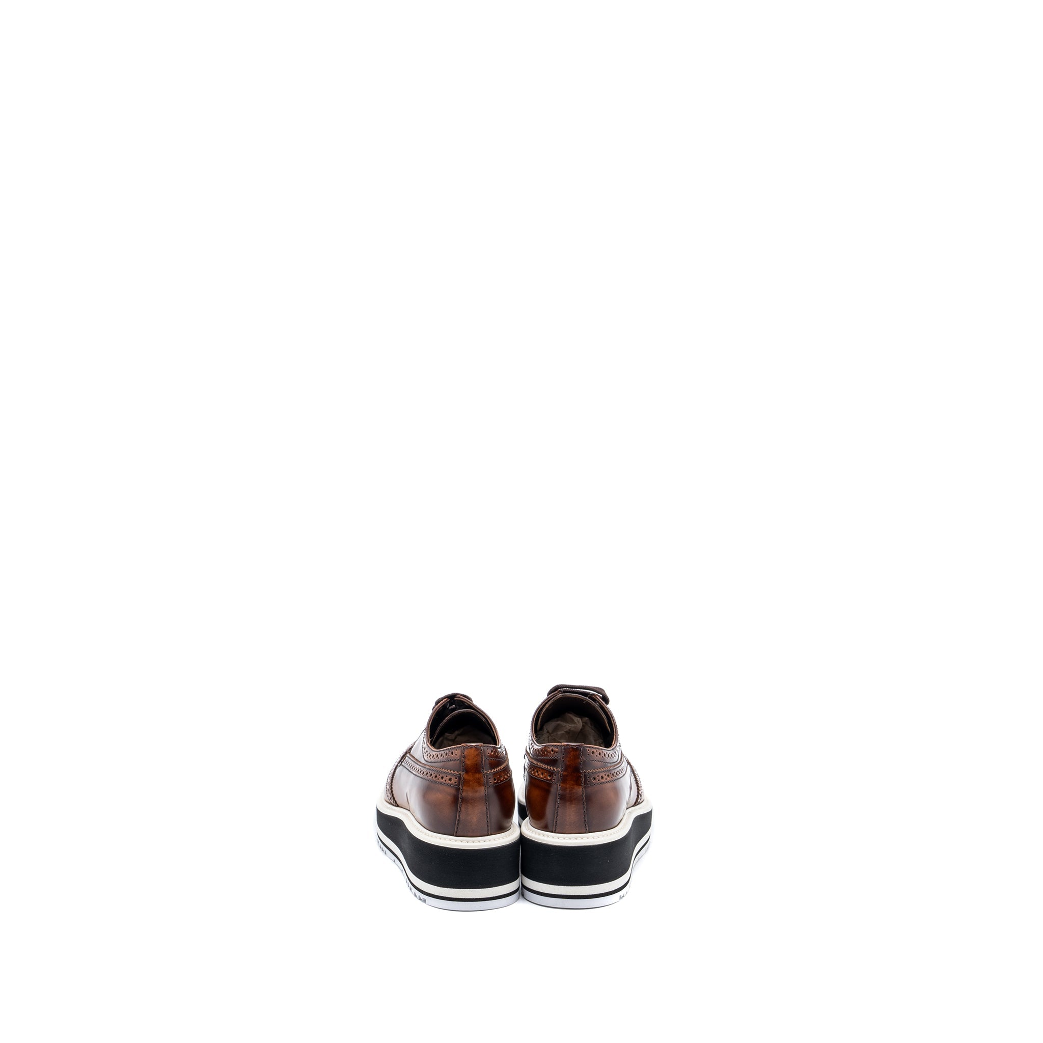 Prada Size 36.5 Brogue-Trim Platform Oxford Loafer Calfskin Brown