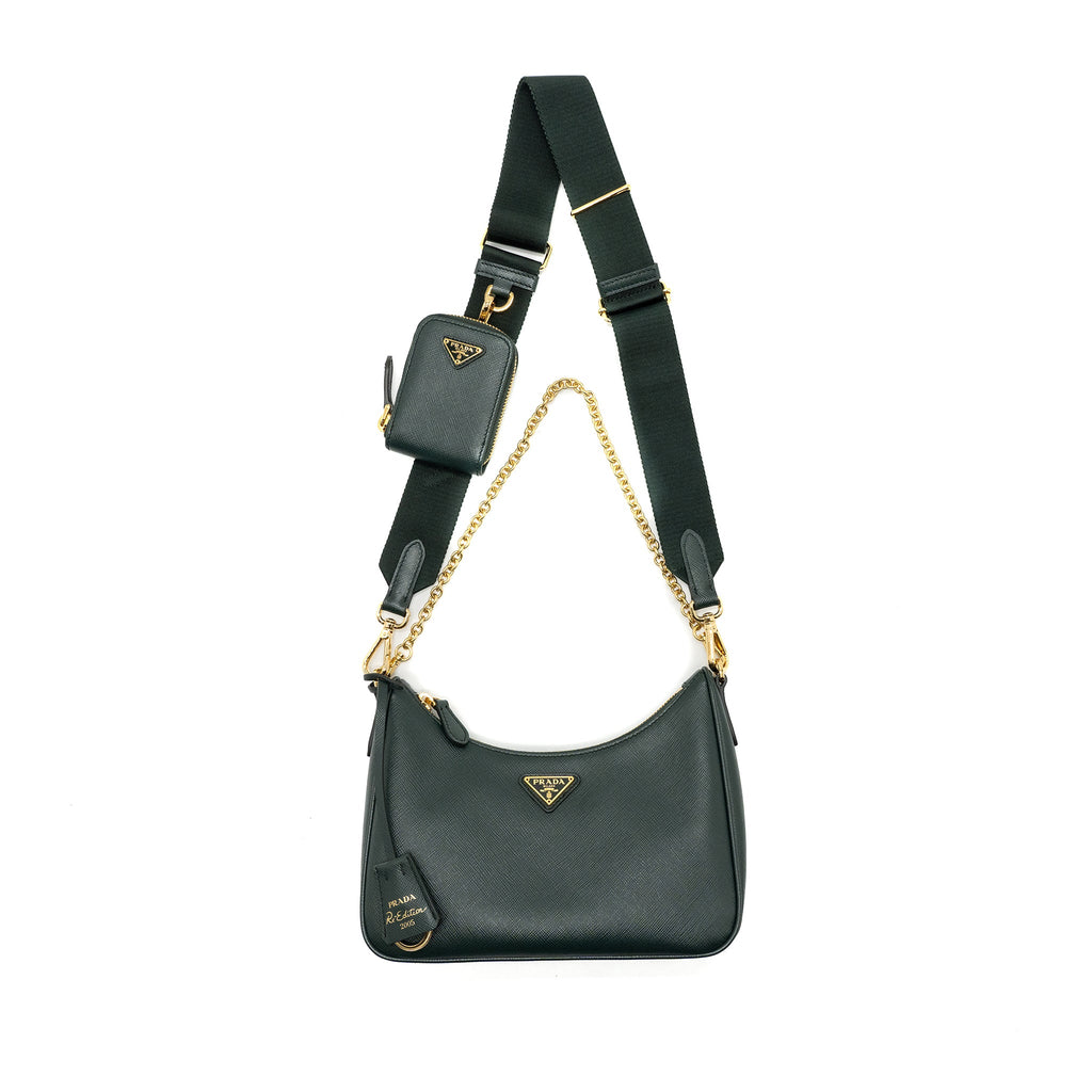 Prada Re-edition 2005 saffiano dark green GHW