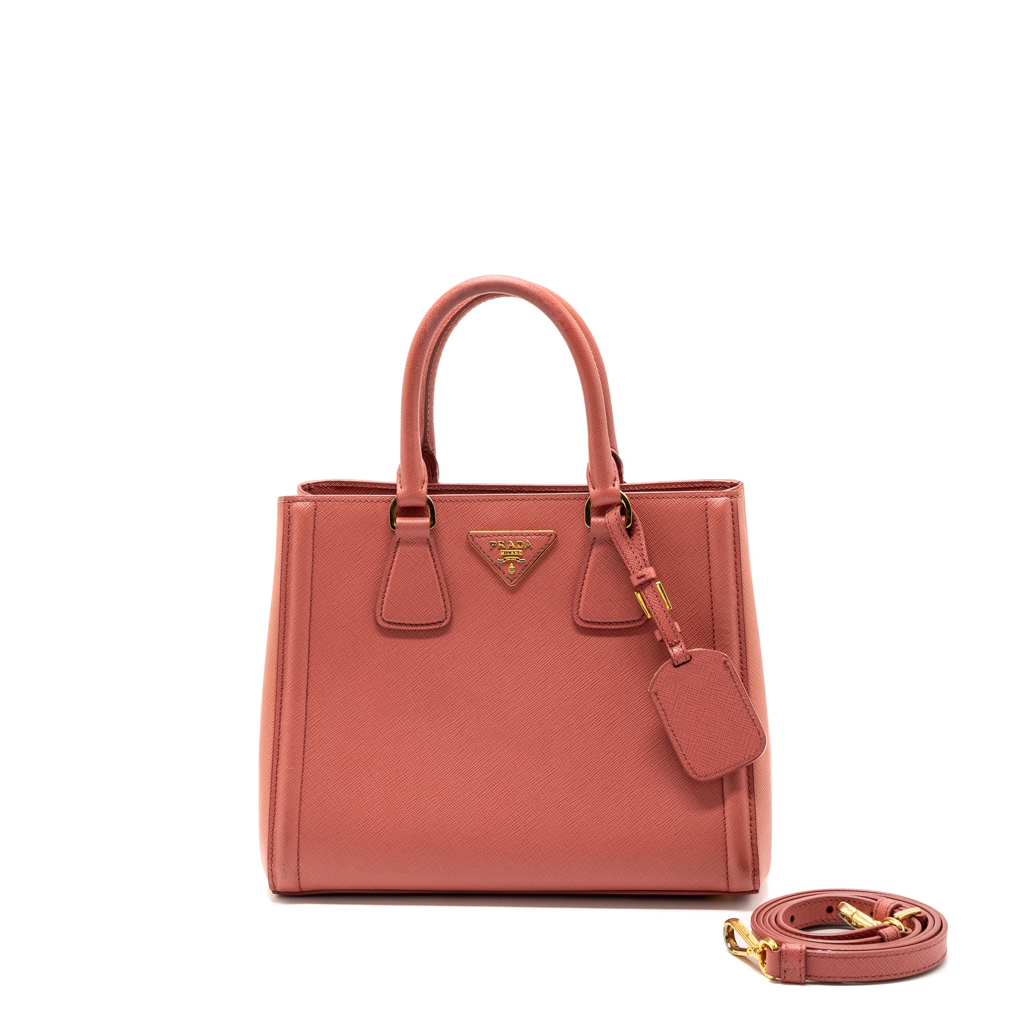 Prada top handle small tote bag saffiano calfskin pink GHW