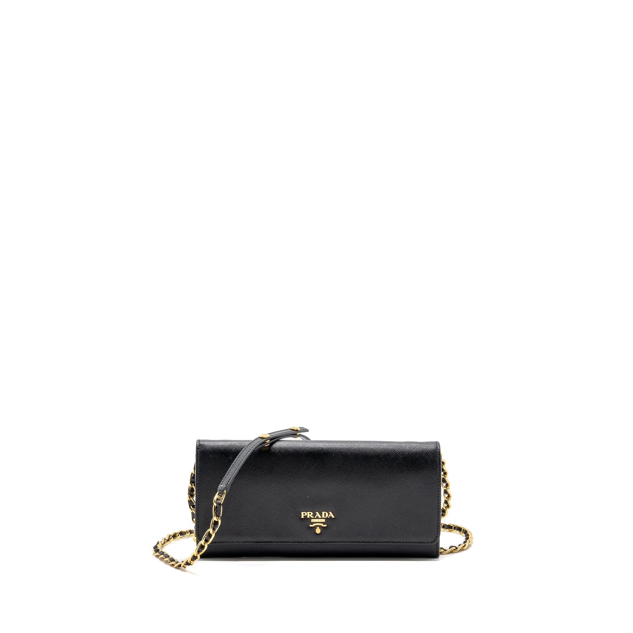 Prada long wallet with chain saffiano black GHW