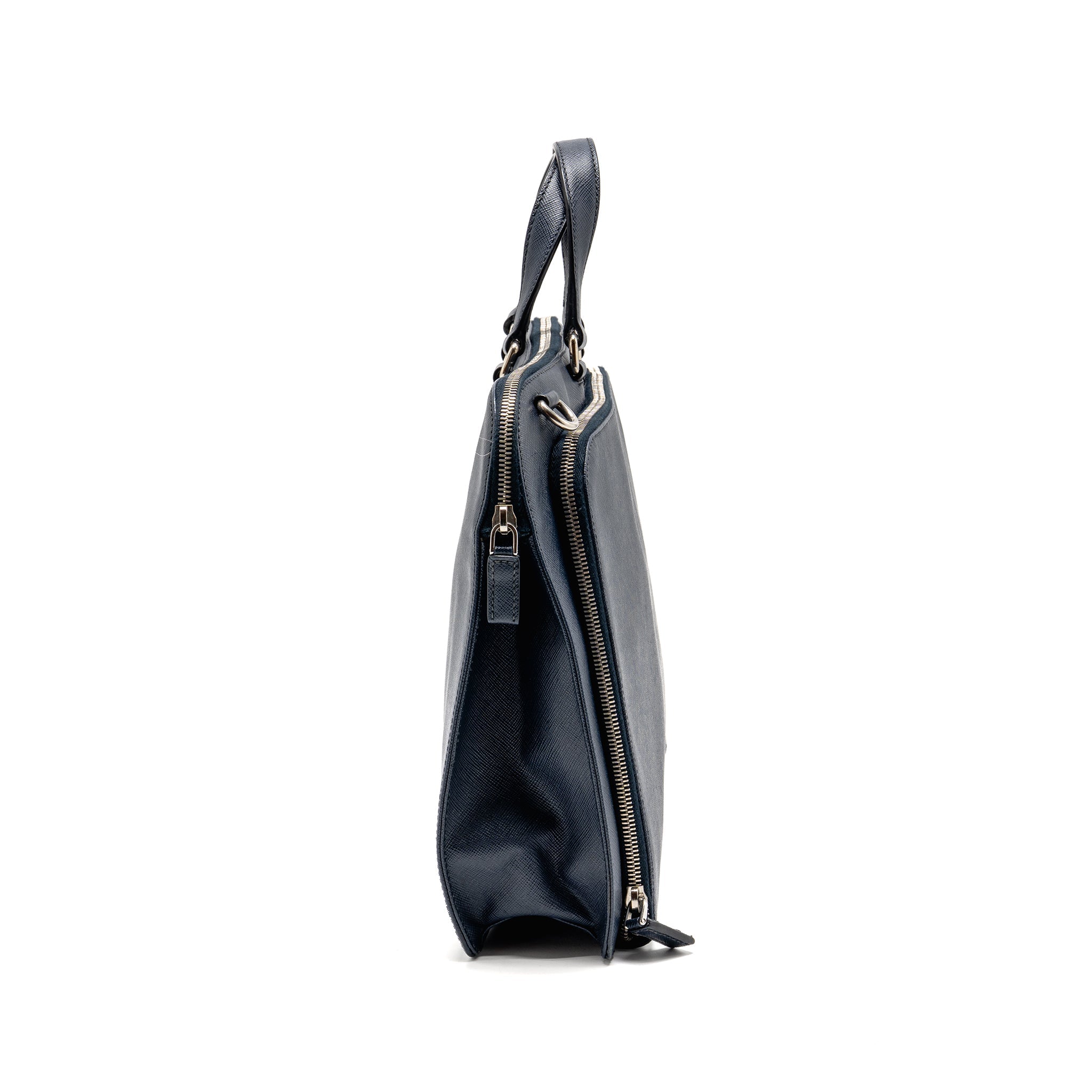 Prada Saffiano Travel Briefcase Calfskin Dark Blue SHW