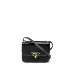 Prada Saffiano Leather Flap Shoulder Bag Calfskin Black GHW