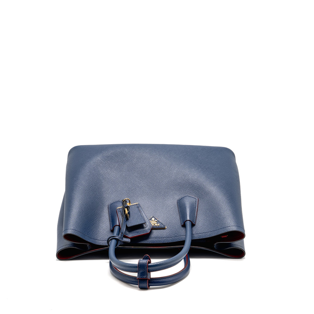 Prada Saffiano Cuir Double Bag Saffiano Leather Blue/Red GHW