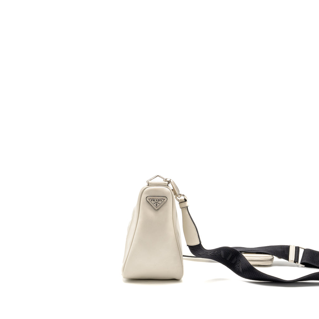 Prada Triangle Shoulder Bag Leather White SHW