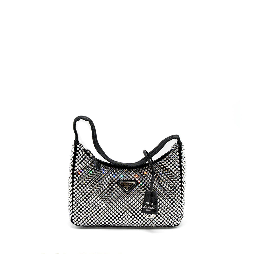 Prada Re-Edition 2000 Mini-Bag Satin/Crystal Black SHW