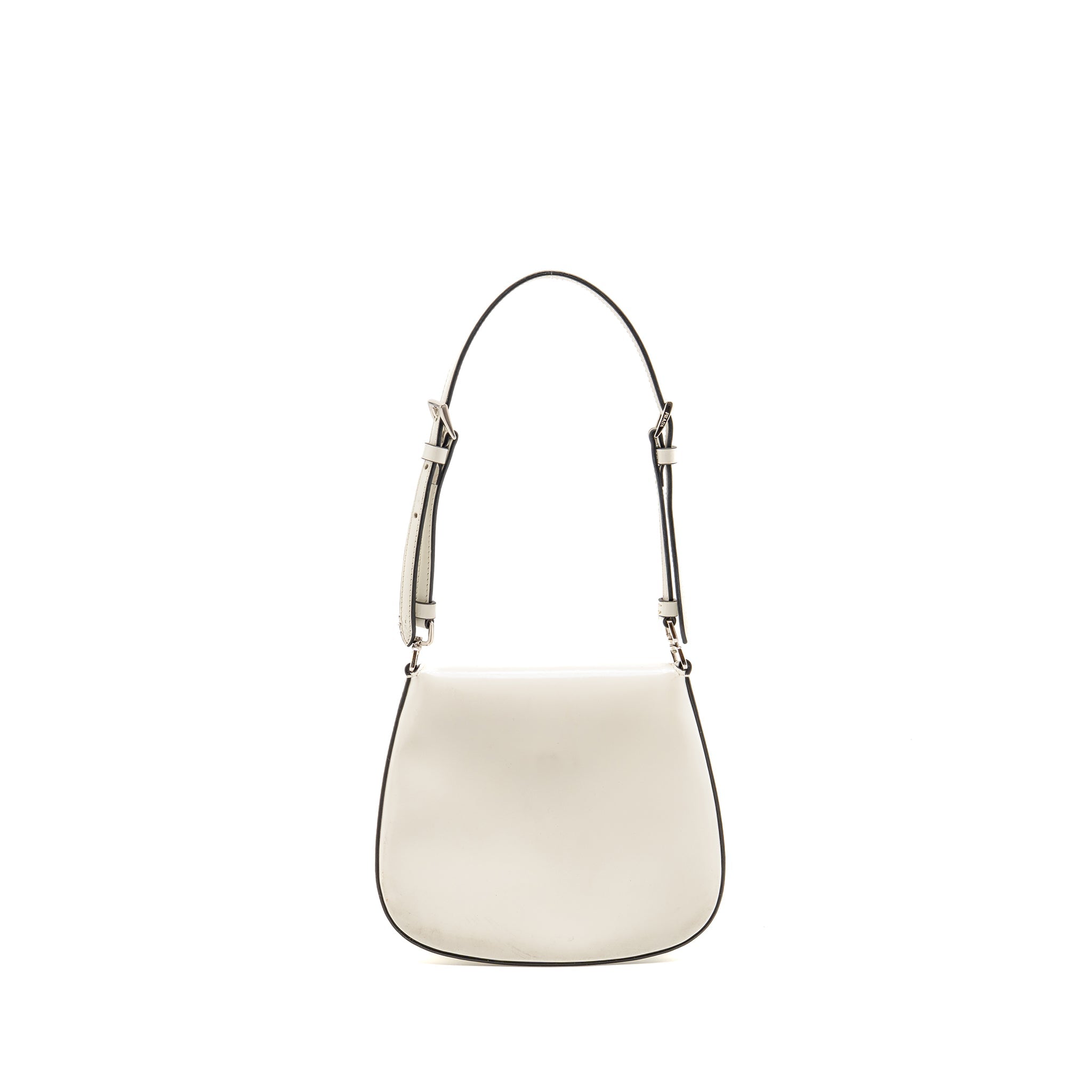 Prada Mini Cleo Shoulder Bag Brushed Leather White SHW