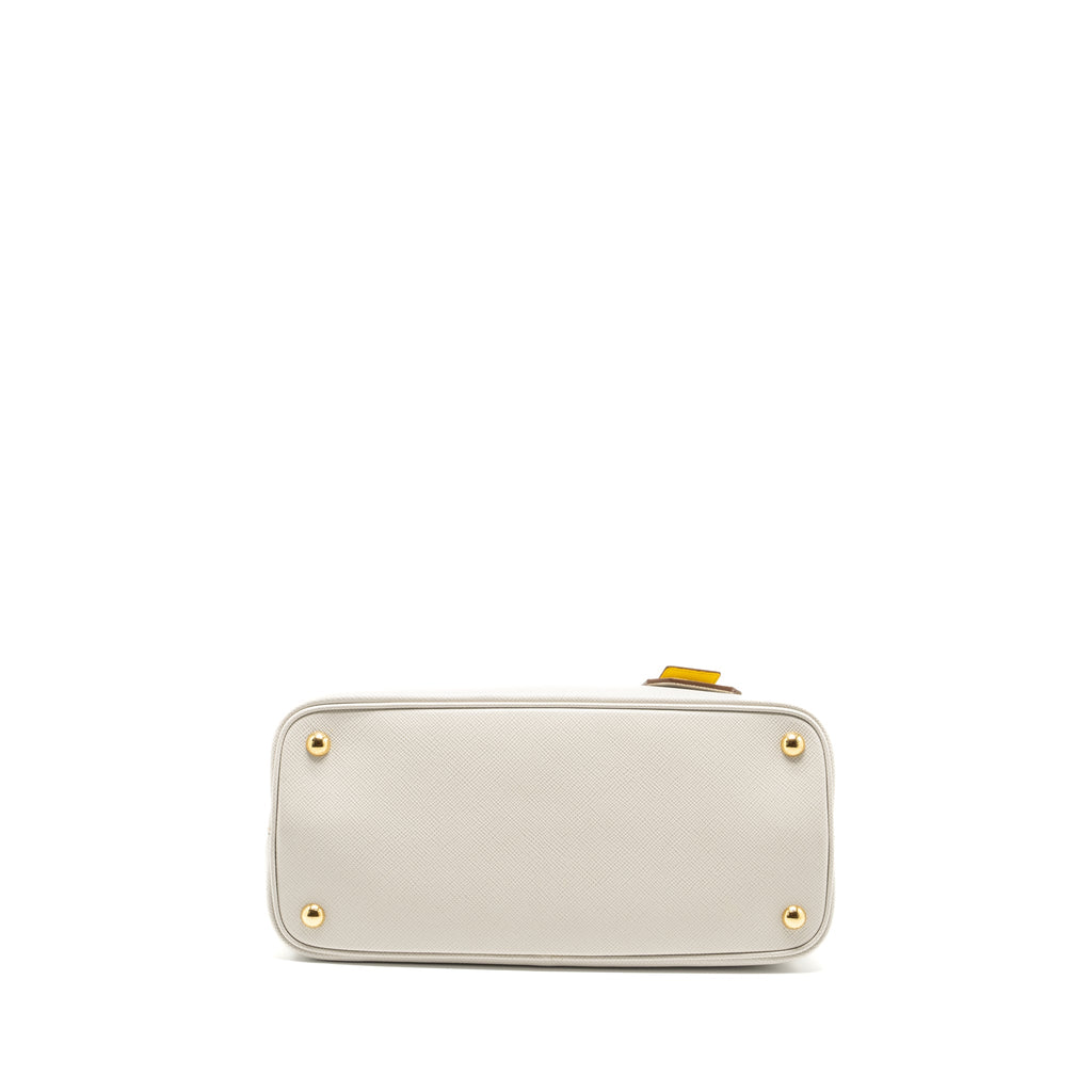 Prada Small Saffiano Cuir Tote Bag Calfskin White/Yellow GHW