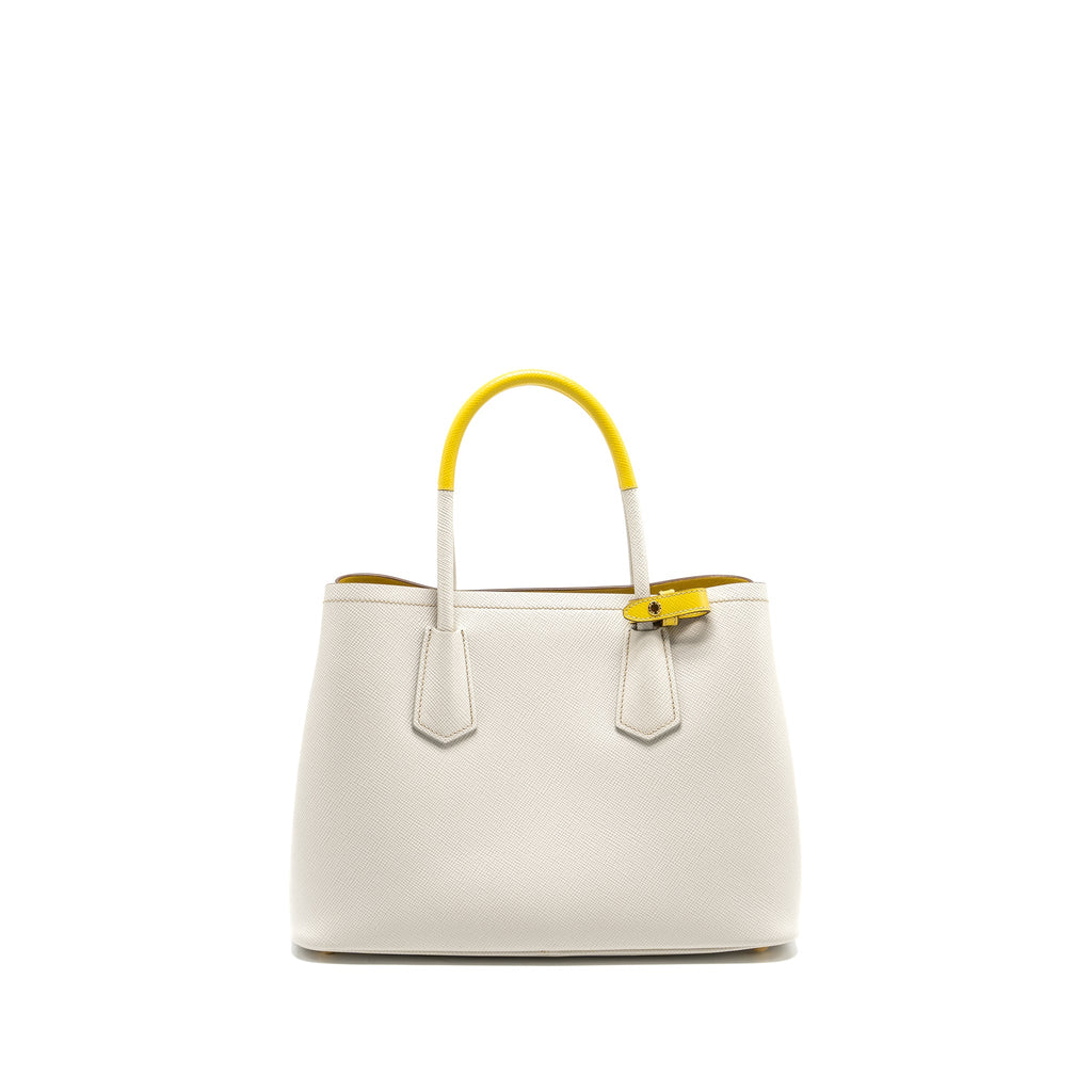 Prada Small Saffiano Cuir Tote Bag Calfskin White/Yellow GHW
