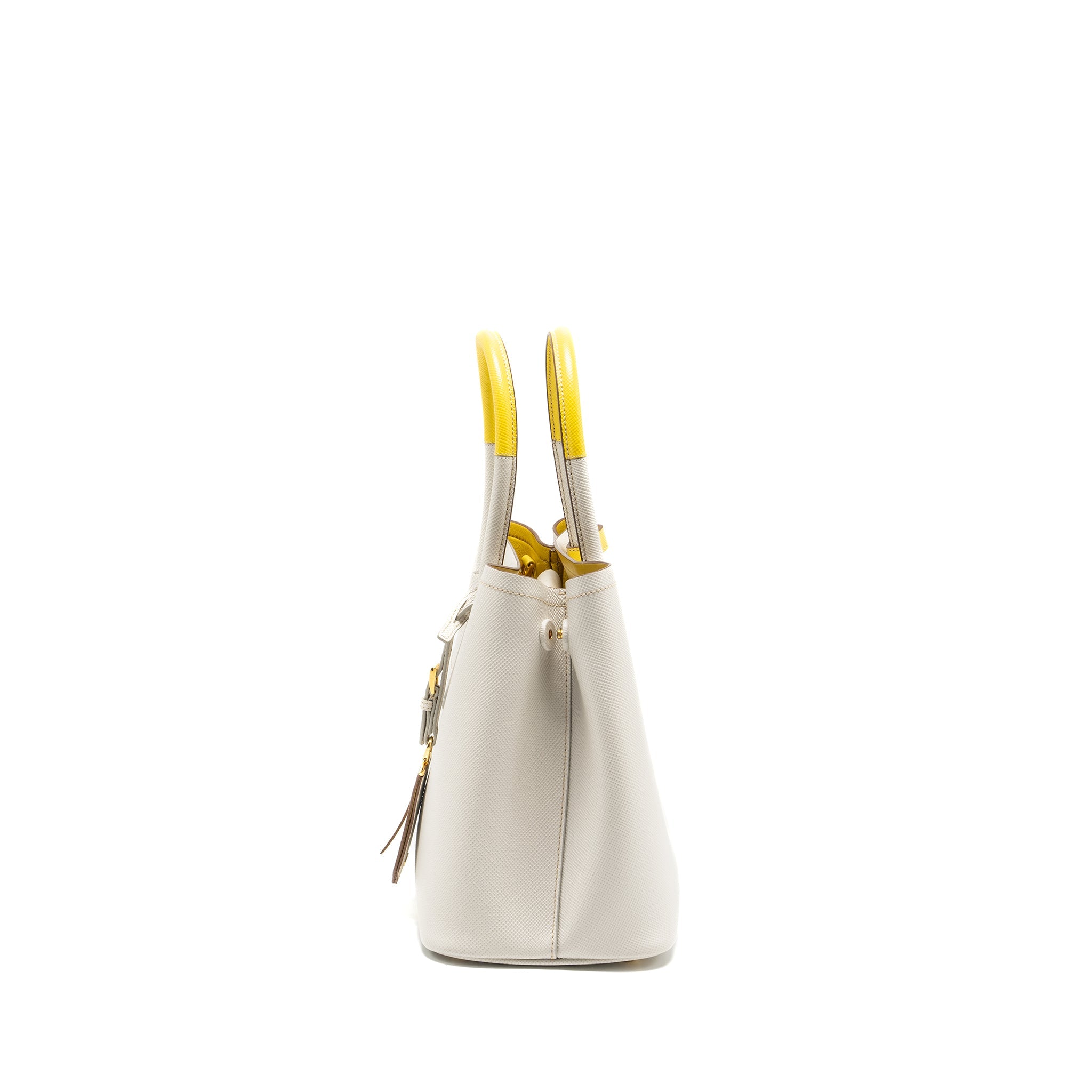Prada Small Saffiano Cuir Tote Bag Calfskin White/Yellow GHW