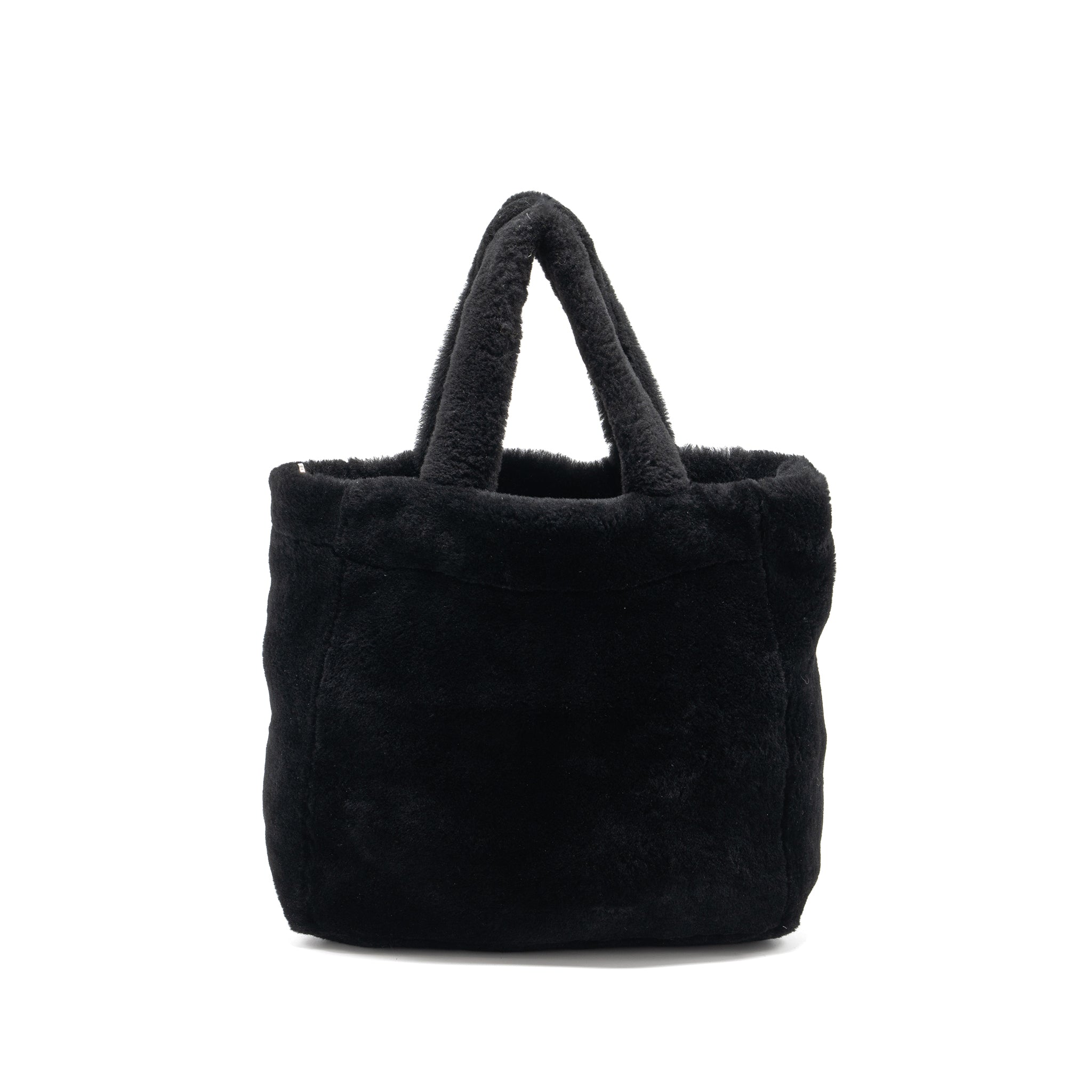 Prada Medium Tote Bag Shearling Black SHW