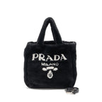 Prada Medium Tote Bag Shearling Black SHW