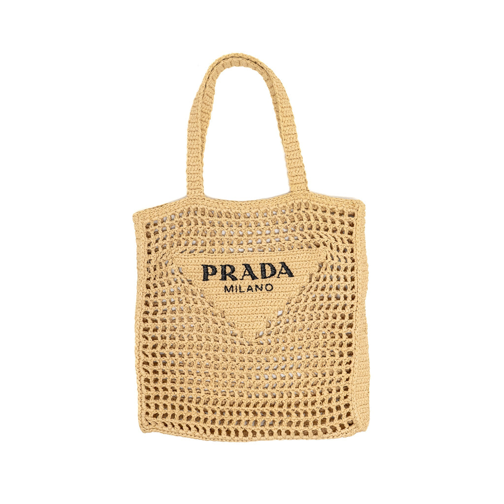 Prada Crochet Tote Bag Raffia Natural