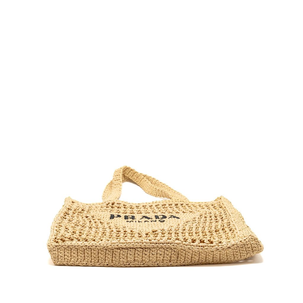 Prada Crochet Tote Bag Raffia Natural