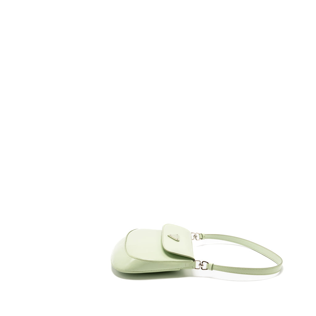 Prada Small Cleo Shoulder Bag Brushed Leather Light Green SHW