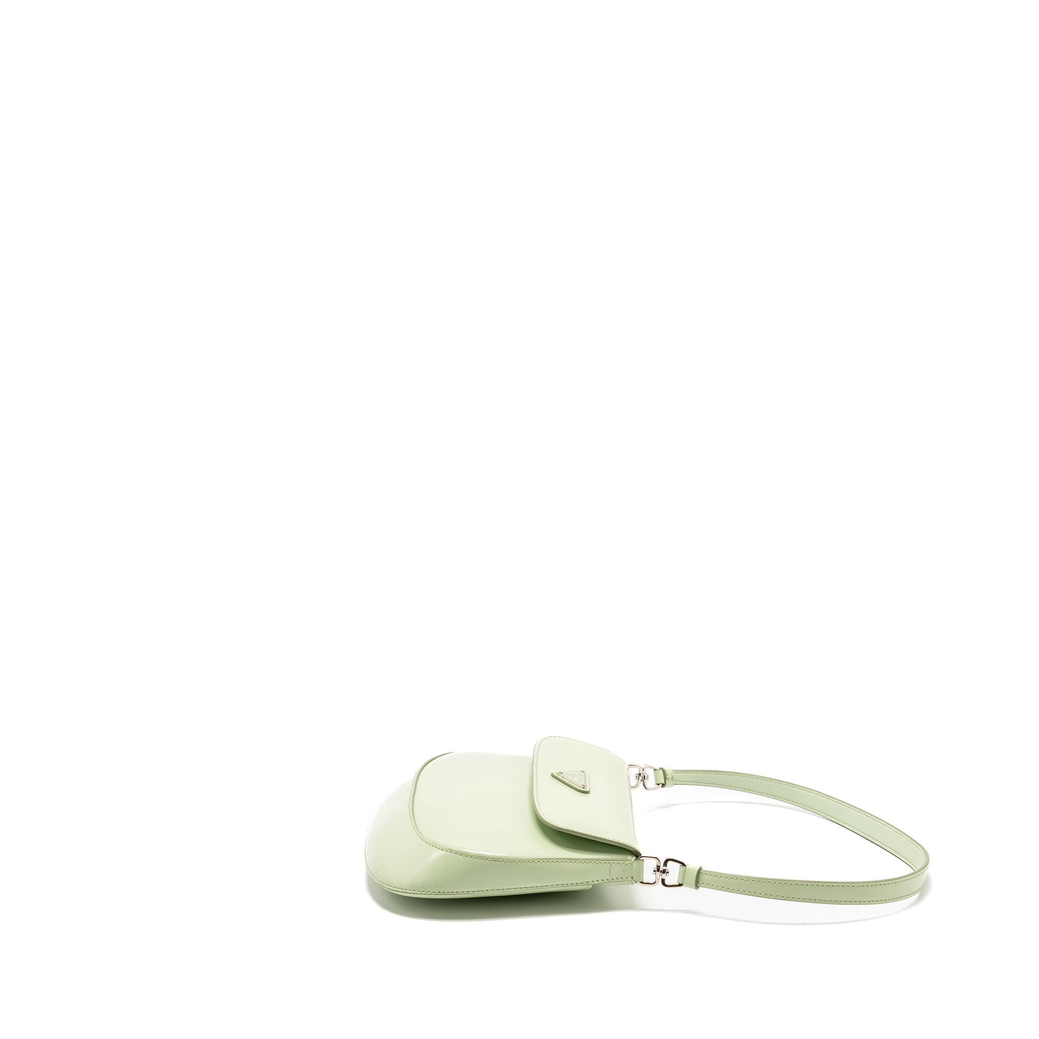 Prada Small Cleo Shoulder Bag Brushed Leather Light Green SHW