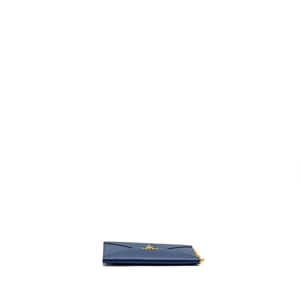 Prada Saffiano Clutch Calfskin Blue GHW