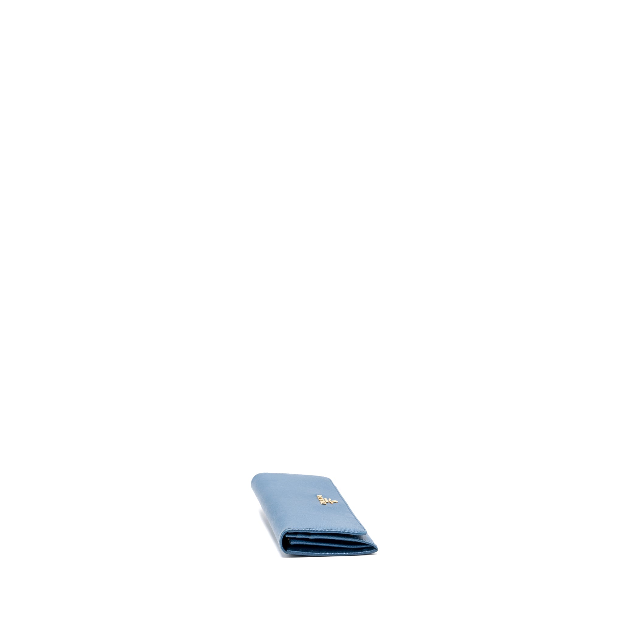 Prada Saffiano Long Wallet Calfskin Blue GHW