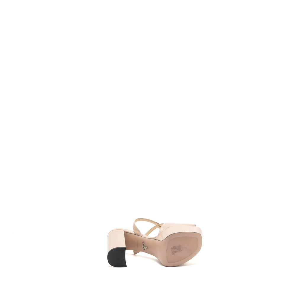 Prada Size 38.5 Heel Sandals Patent Leather Beige SHW