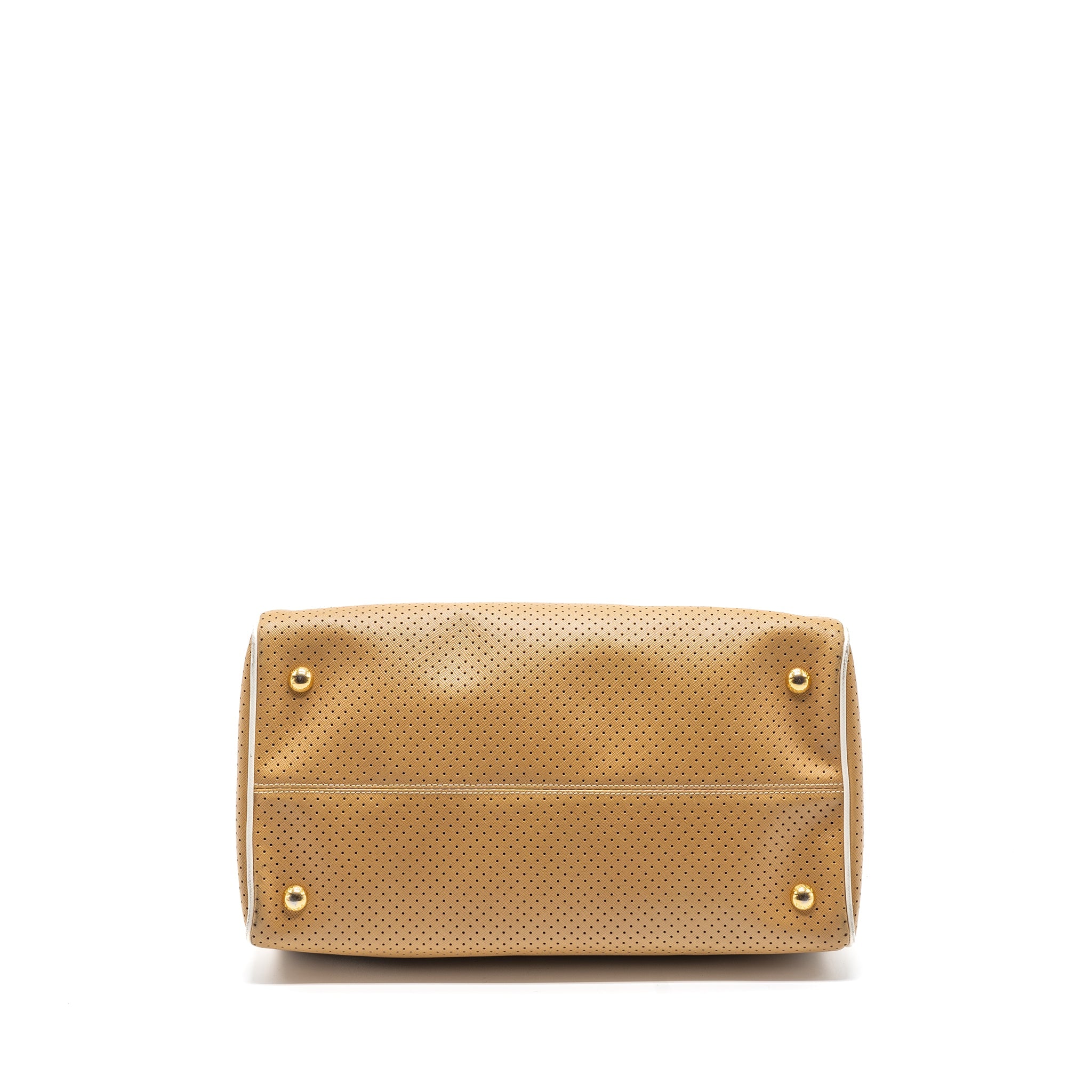 Prada Boston tote bag calfskin leather beige GHW