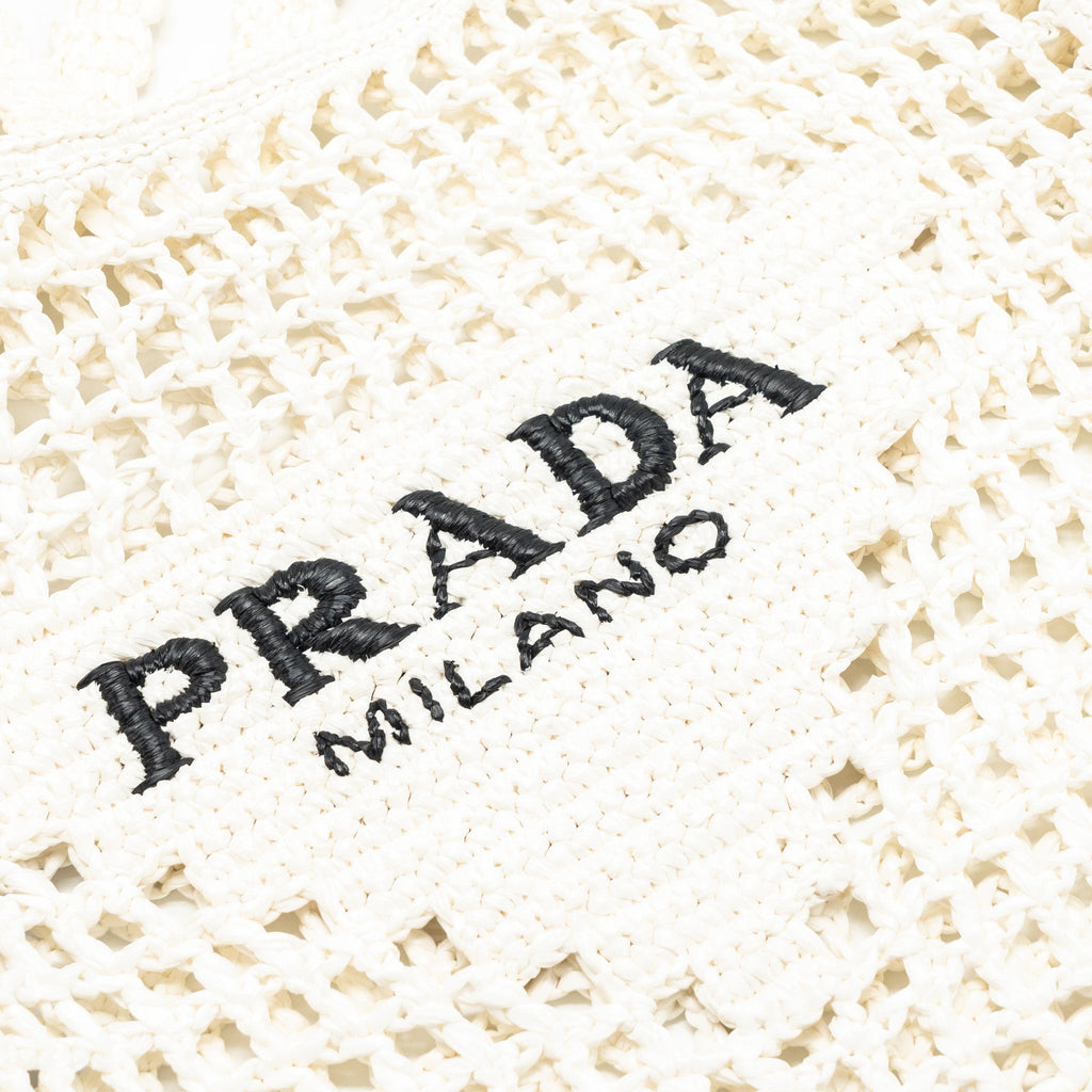 Prada crochet tote bag raffia white