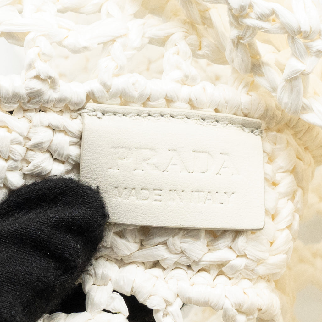 Prada crochet tote bag raffia white