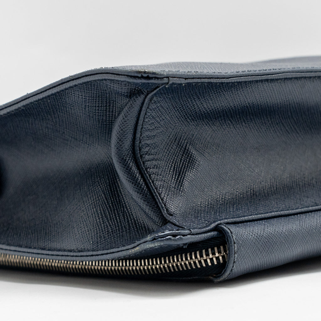 Prada Saffiano Travel Briefcase Calfskin Dark Blue SHW