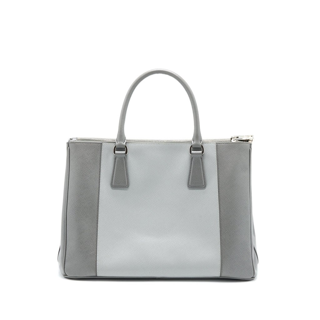 Prada Double Zip Tote Bag Saffiano Calfskin Multicolour Grey SHW