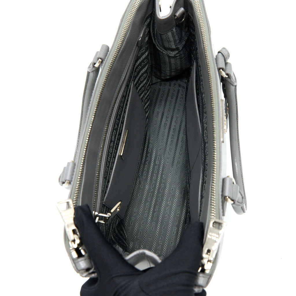 Prada Double Zip Tote Bag Saffiano Calfskin Multicolour Grey SHW