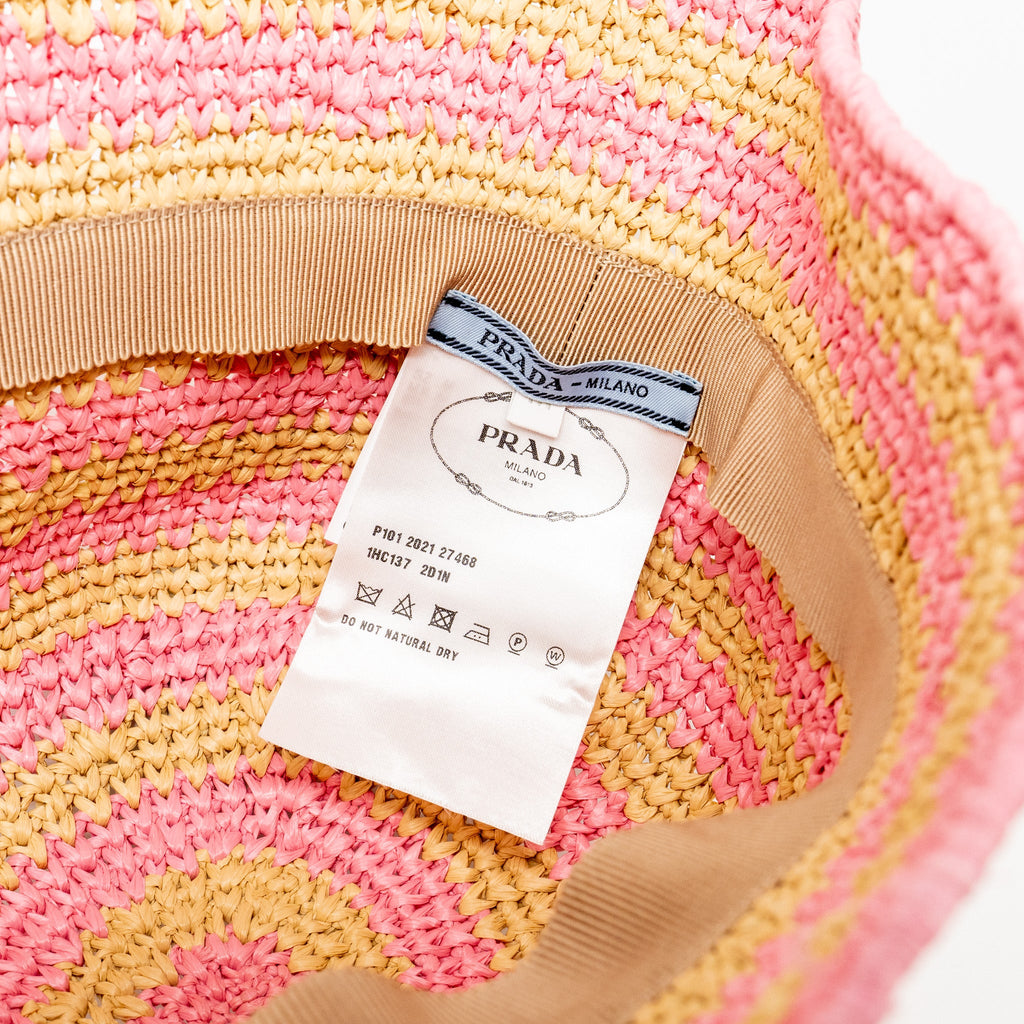 Prada Size M Bucket Hat Raffia Pink/Tan