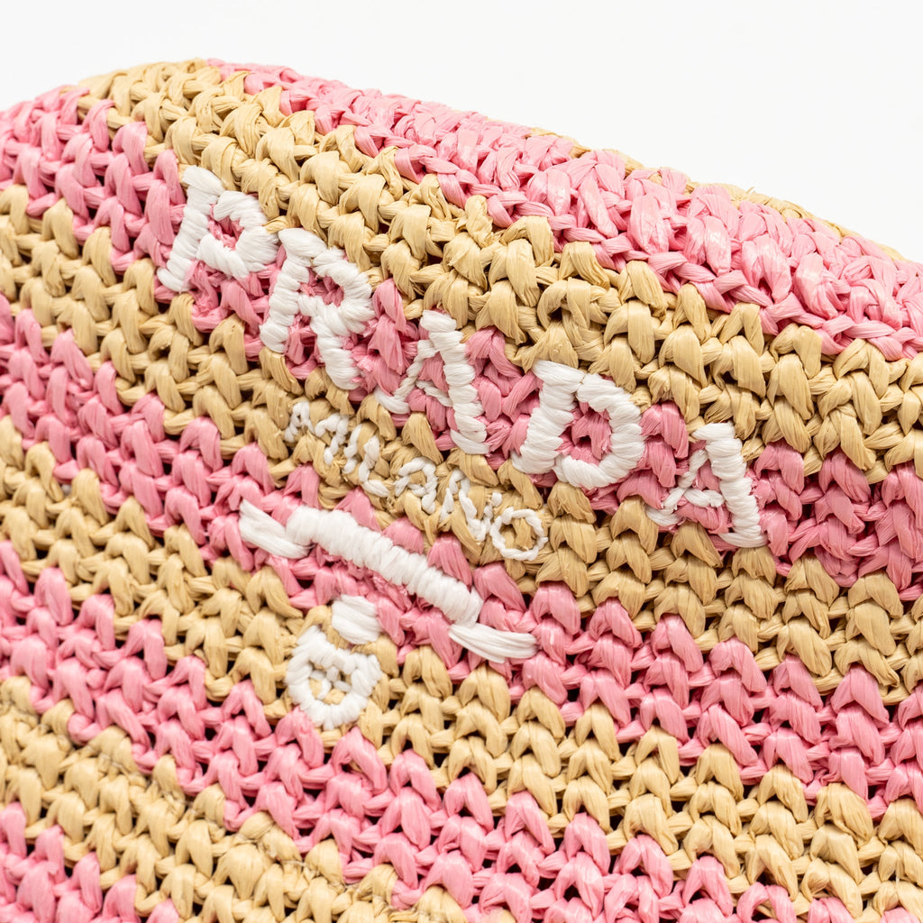 Prada Size M Bucket Hat Raffia Pink/Tan