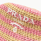 Prada Size M Bucket Hat Raffia Pink/Tan