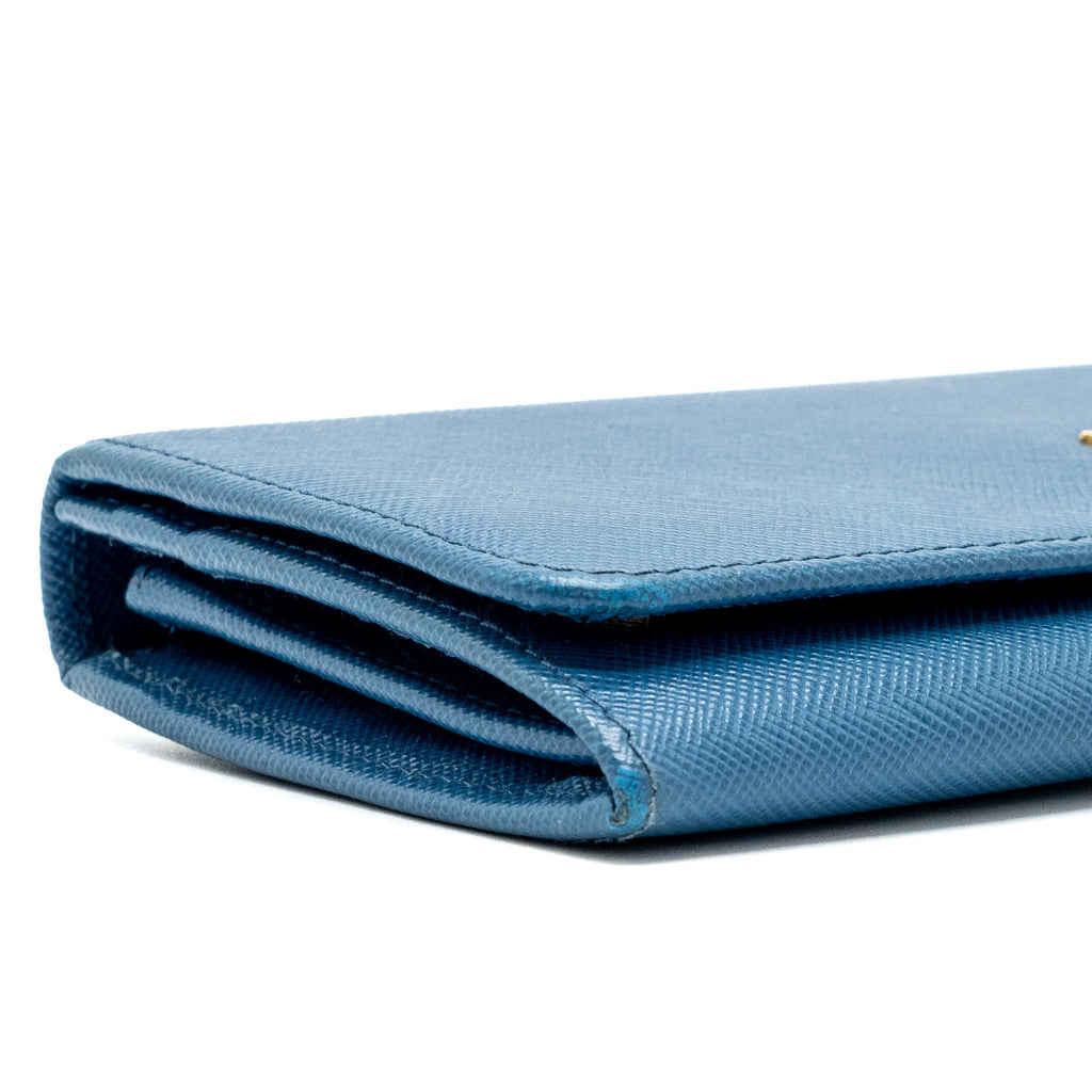 Prada Saffiano Long Wallet Calfskin Blue GHW