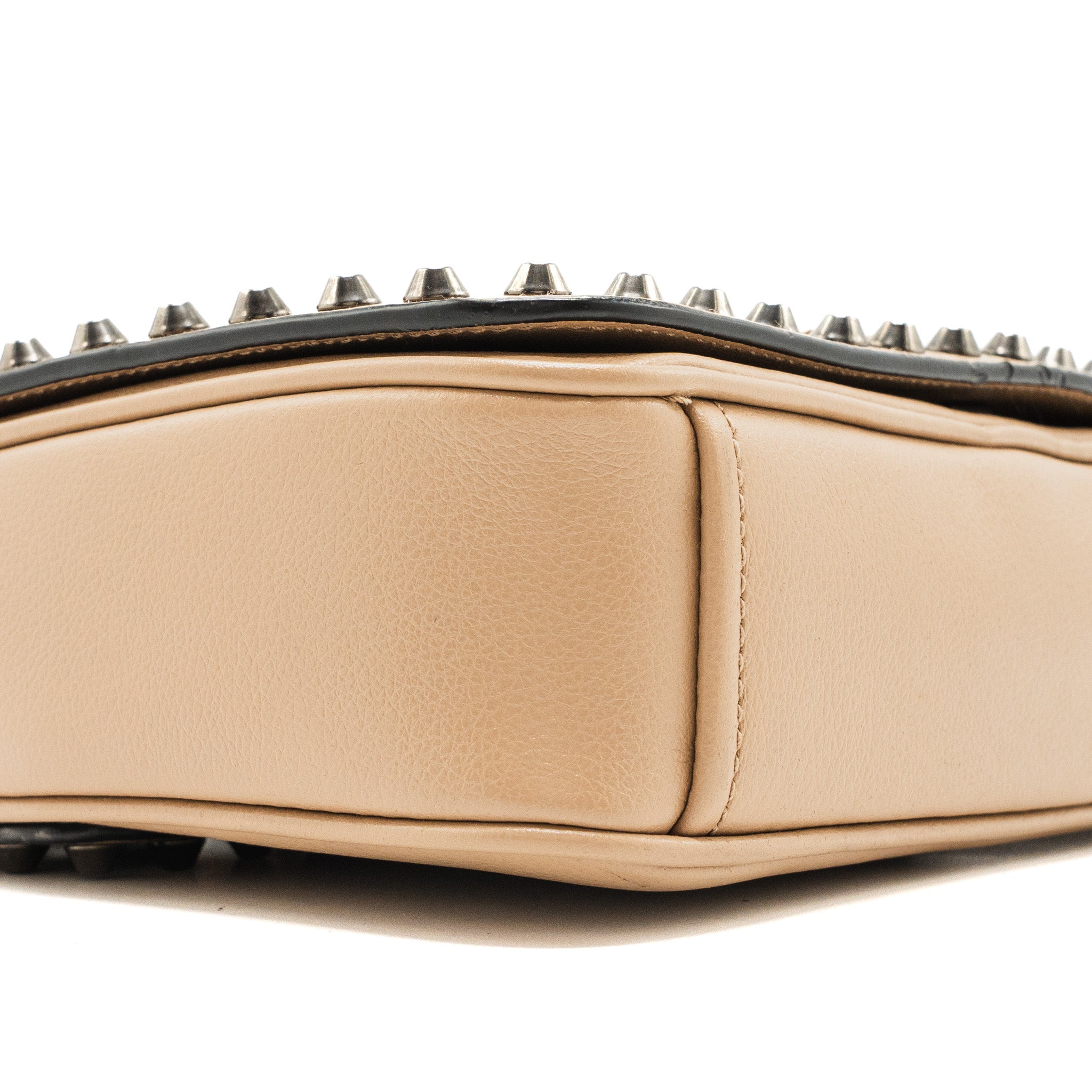 Prada Pattina Glace Studded Bag Calfskin Beige /Black Hardware
