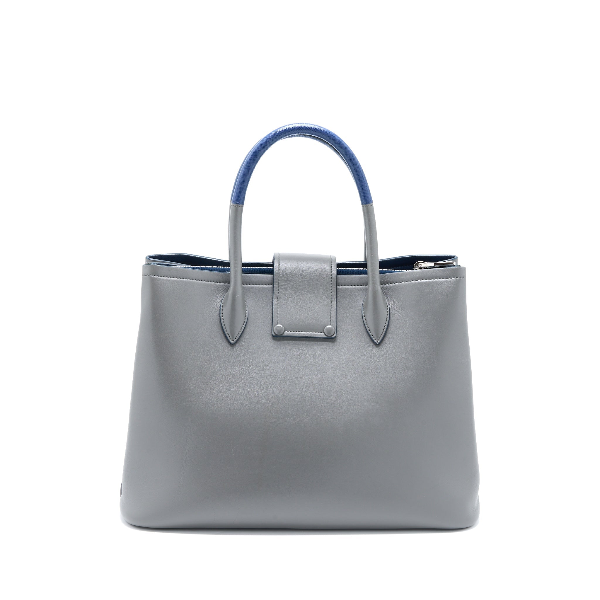 Prada Shopping Tote Bag Soft Calfskin Grey SHW