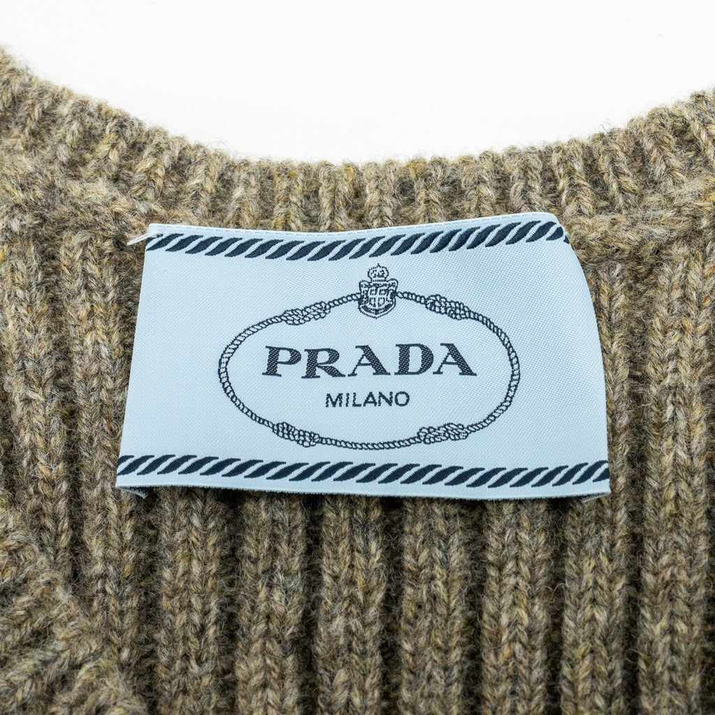 Prada Size 38 Flower Dress Scheerwol Light Grey/Gold/Black