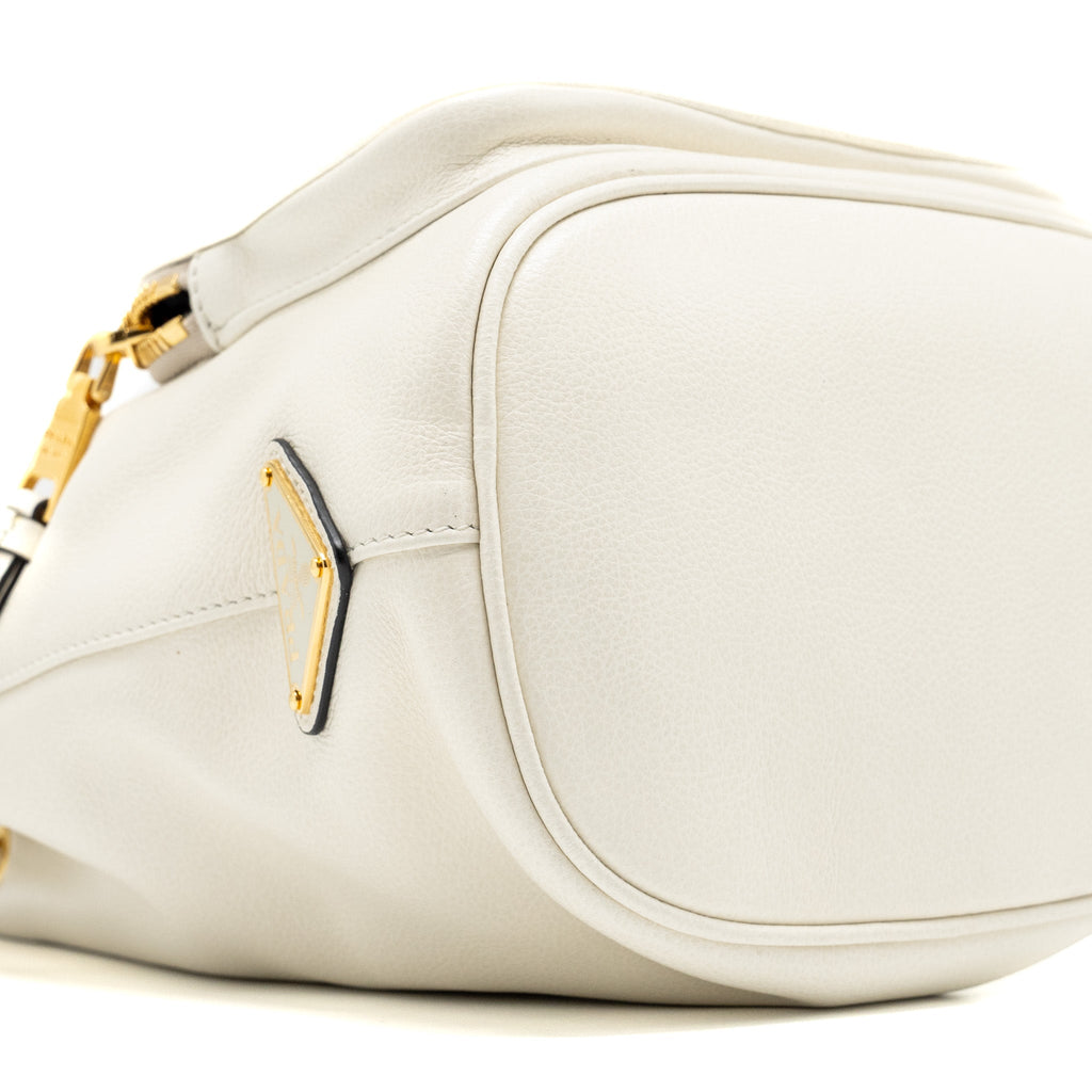 Prada Drawstring Bucket Bag Calfskin White GHW