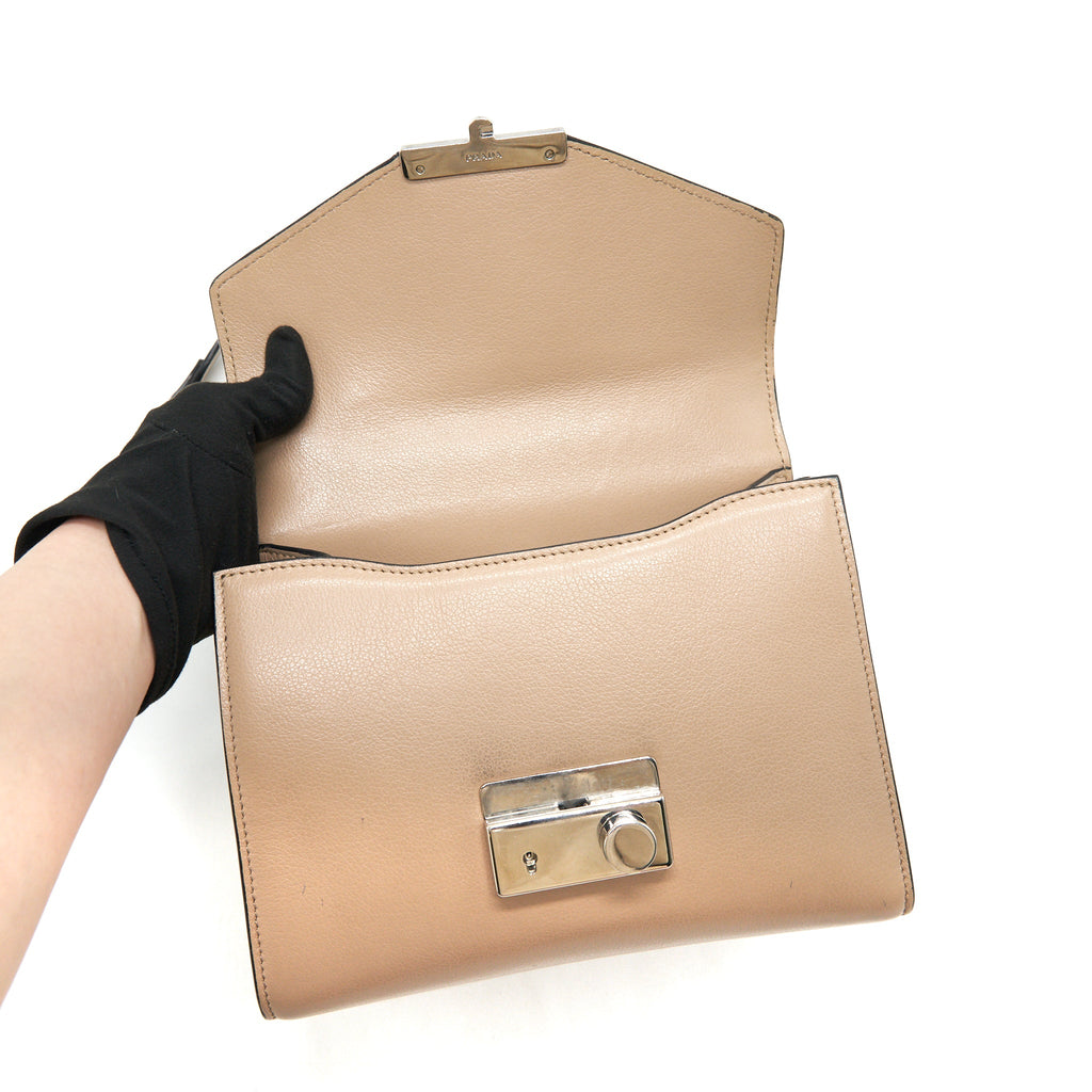 PRADA Small Leather Bag Beige SHW