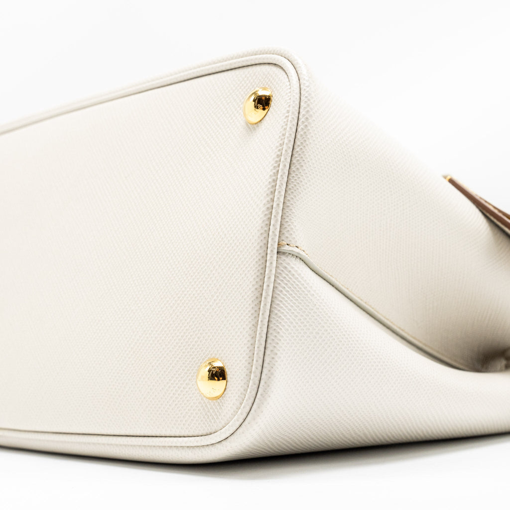 Prada Small Saffiano Cuir Tote Bag Calfskin White/Yellow GHW